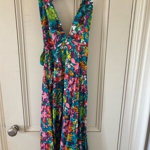 Free People Blue and Pink Maxi Dress with Floral Design